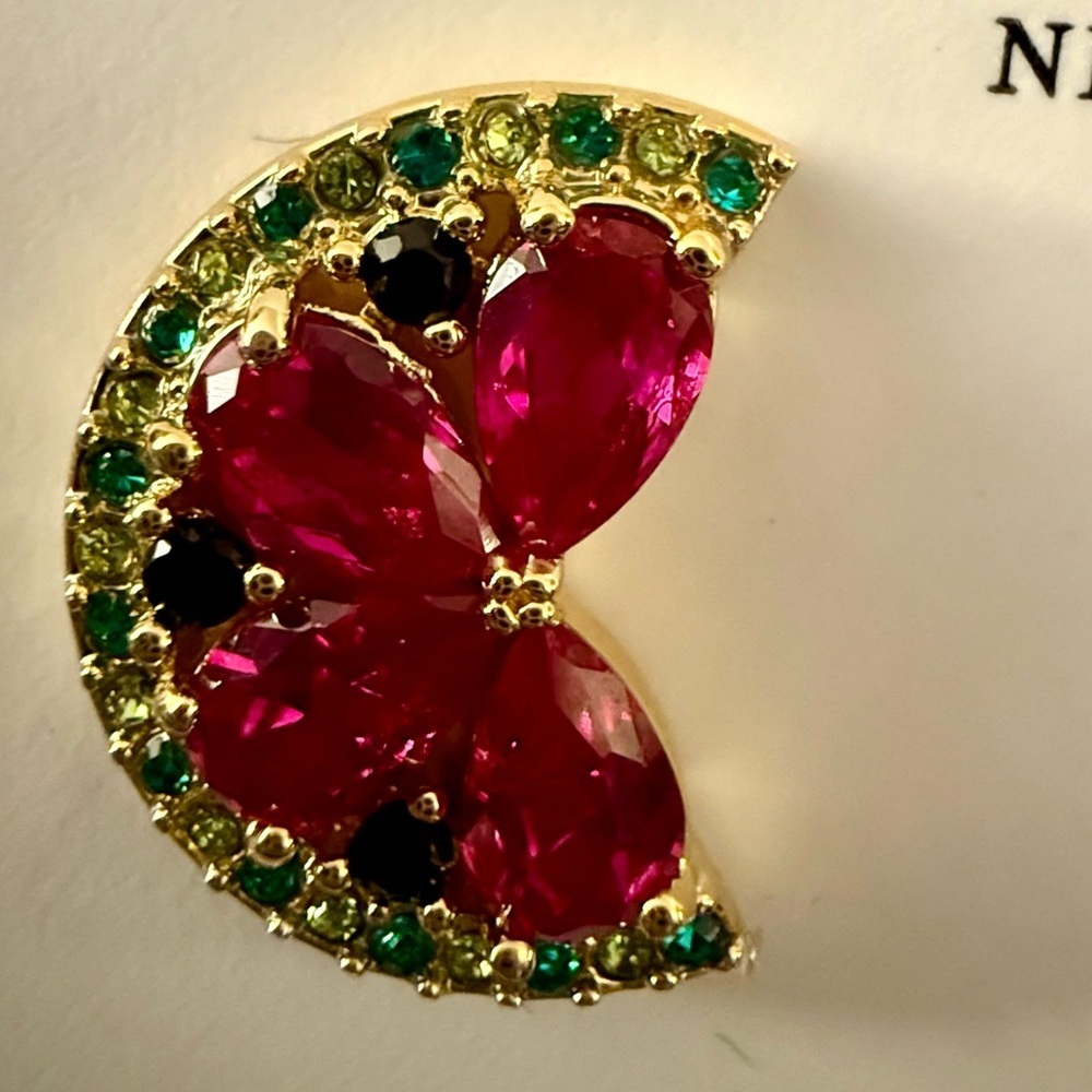 kate spade Gold-Tone Pink Petal & Green Crystal Crescent Stud Earrings - Picture 3 of 4